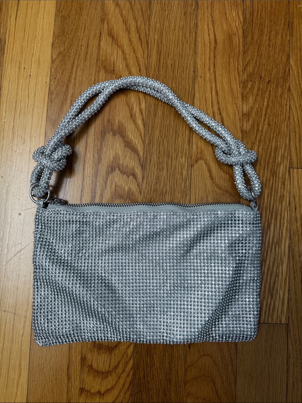 Silver Crystal Mesh Shoulder Bag
